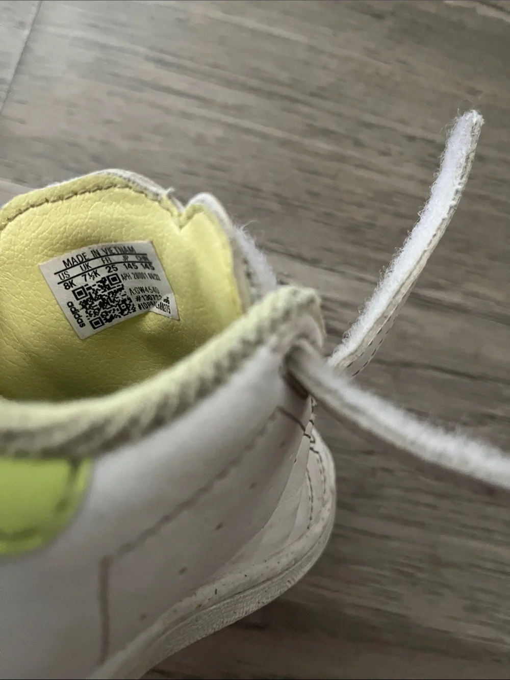 Adidas sneakers. Toddler size 8. White. Lime. Pre-owned.
